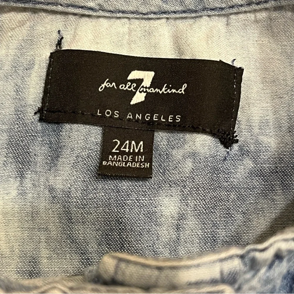 7 For All Mankind Baby Girls 24M Blue Tie Dye Denim‎ Ruffle Button Top Western